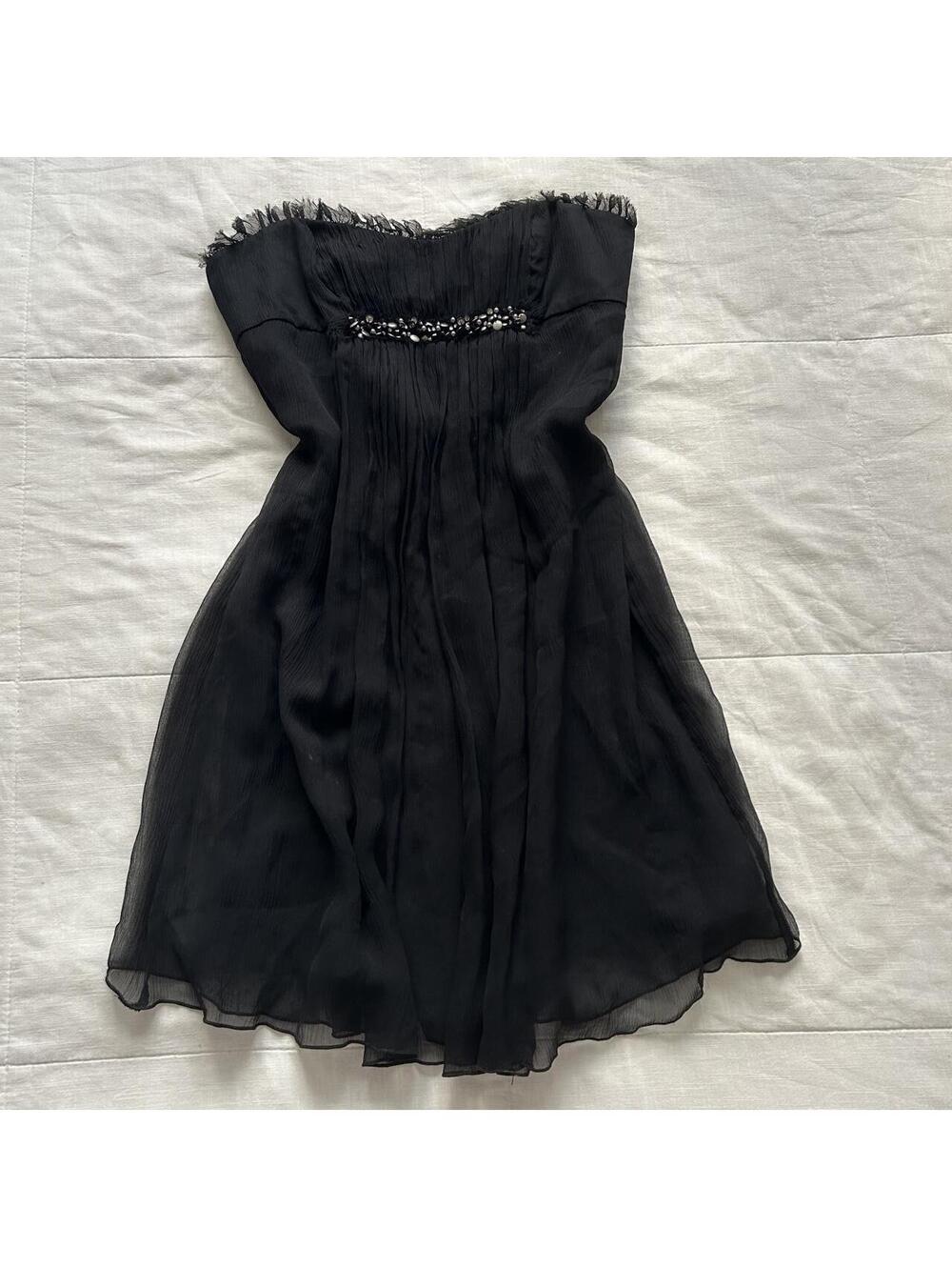 BCBG Max Azria Black 100% Silk Strapless Pearl Beaded Dress Size 2